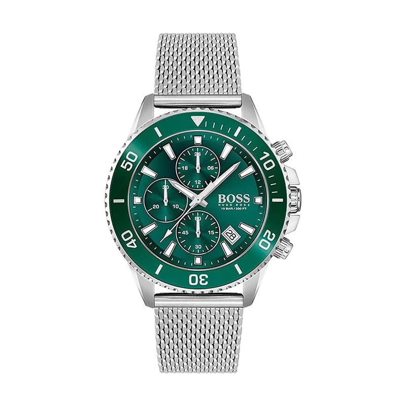 Montre chronographe homme boss admiral vert acier argenté - chronographes - edora