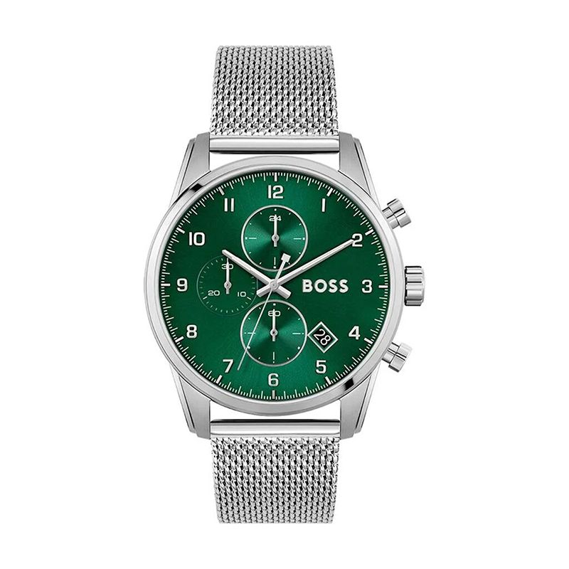Montre chronographe homme boss skymaster vert acier argenté - chronographes - edora