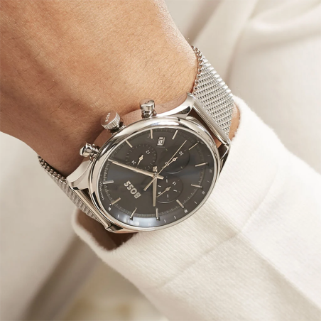 Montre chronographe homme boss gregor bleu acier argenté – chronographes