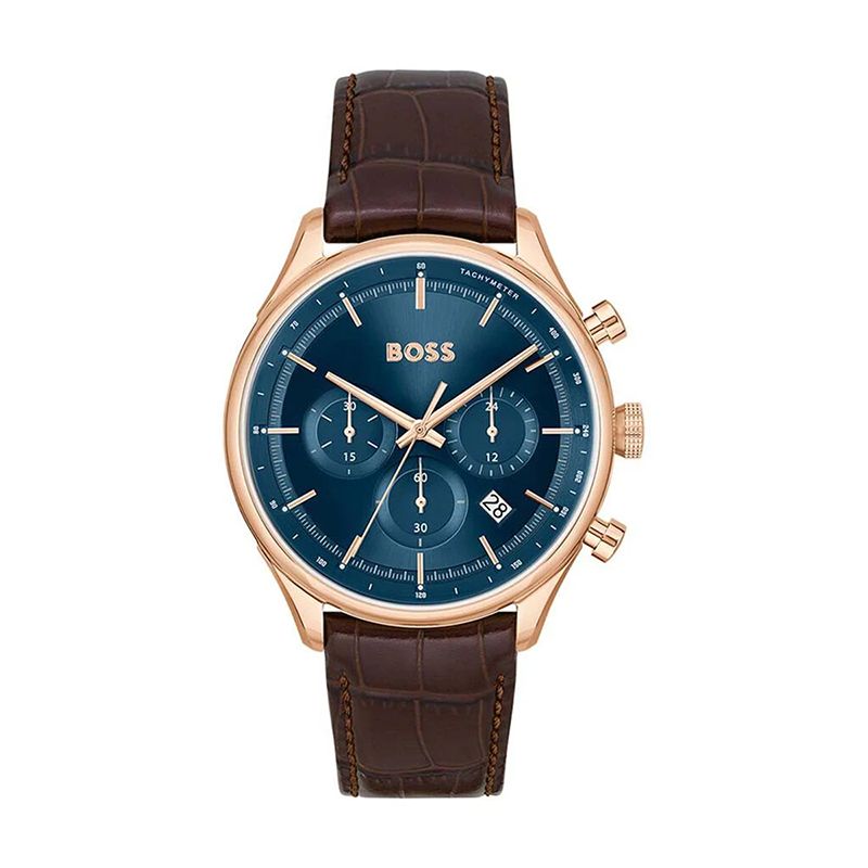 Montre chronographe homme boss gregor bleu cuir brun - chronographes - edora
