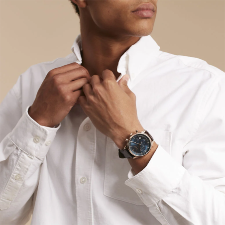 Montre chronographe homme boss gregor bleu cuir brun – chronographes