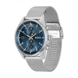 Montre chronographe homme boss skytraveller bleu acier argenté - chronographes - edora - 1