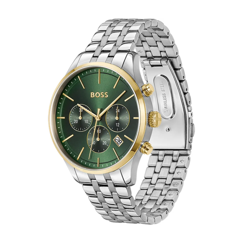 Montre Chronographe Homme BOSS AVERY VERT Acier Argenté