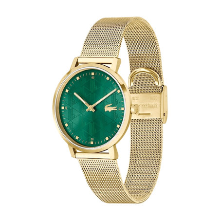Montre femme lacoste crocorigin vert acier doré – analogiques