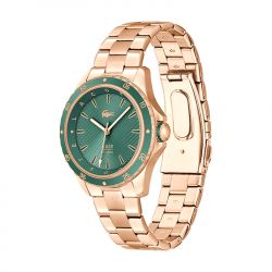 Montre femme lacoste santorini vert acier doré rose - analogiques - edora - 2