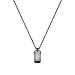 Collier plaque homme 62cm boss devon acier noir - plus-de-colliers-hommes - edora - 0