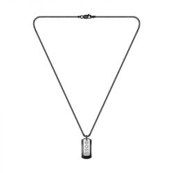 Collier plaque homme 62cm boss devon acier noir - plus-de-colliers-hommes - edora - 1