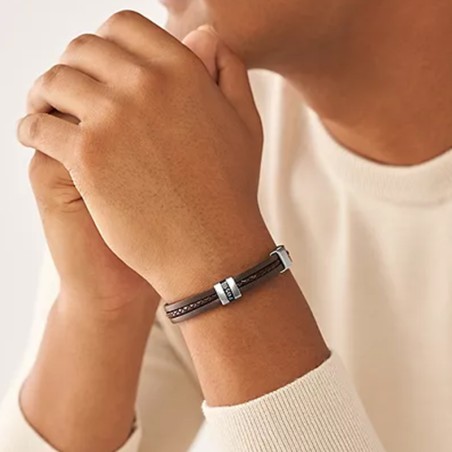 Bracelet homme 21.3cm fossil leather essentials cuir brun – bracelets homme