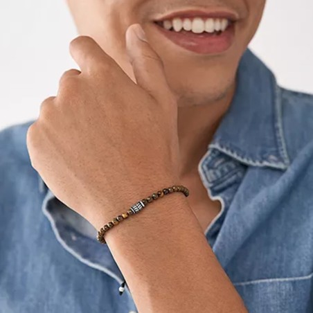 Bracelet perles homme 25cm fossil œil-de-tigre – beads