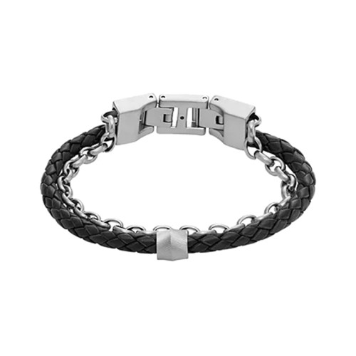 Bracelet Homme 21.9CM FOSSIL ALL STACKED UP Cuir Noir