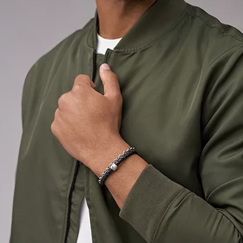 Bracelet Homme 21.9CM FOSSIL ALL STACKED UP Cuir Noir