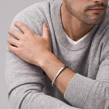 Bracelet jonc homme 18.5cm fossil all stacked up acier argenté – bracelets homme