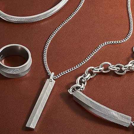 Collier homme 55.9cm fossil harlow linear texture acier argenté – tous nos colliers homme