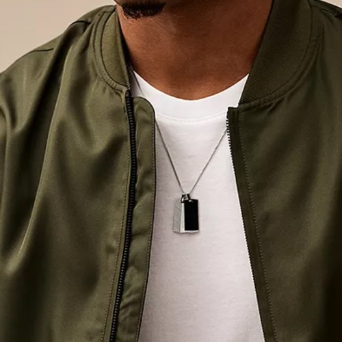 Collier Plaque Homme 55.9CM FOSSIL HARLOW LINEAR TEXTURE Acier Argenté