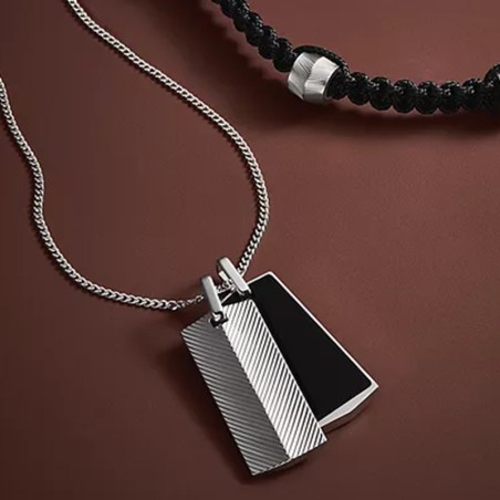 Collier plaque homme 55.9cm fossil harlow linear texture acier argenté – tous nos colliers homme