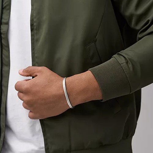 Bracelet Jonc Homme FOSSIL HARLOW LINEAR TEXTURE Acier Argenté