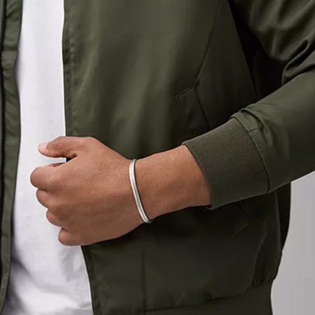 Bracelet Jonc Homme FOSSIL HARLOW LINEAR TEXTURE Acier Argenté