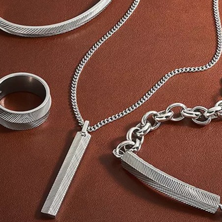 Bracelet jonc homme fossil harlow linear texture acier argenté – bracelets homme