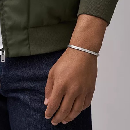 Bracelet jonc homme fossil harlow linear texture acier argenté – bracelets homme