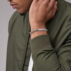 Bracelet homme 22cm fossil harlow linear texture acier argenté - bracelets-homme - edora - 1