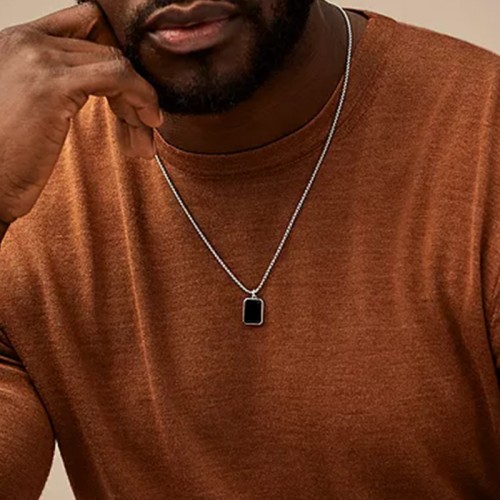 Collier Homme FOSSIL ALL STACKED UP AGATE NOIR Acier Argenté