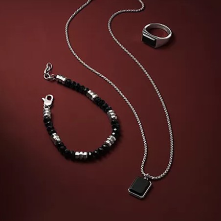 Collier homme fossil all stacked up agate noir acier argenté – tous nos colliers homme