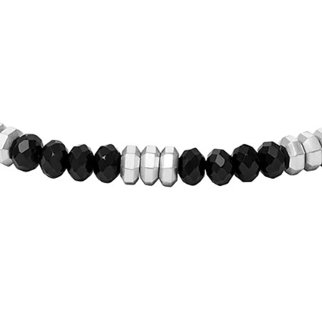 Bracelet perles homme 19cm fossil all stacked up acier argenté agates noires – beads