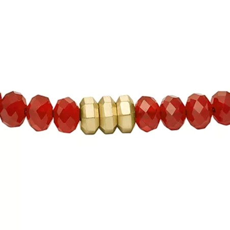 Bracelet perles homme 19cm fossil all stacked up acier doré agates rouge – beads