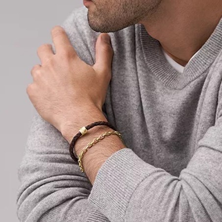 Bracelet homme 21.9cm fossil all stacked up cuir brun – bracelets homme