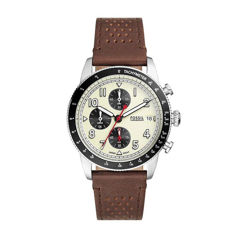 Montre chronographe homme fossil tourer cuir brun - chronographes - edora