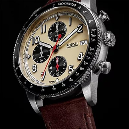 Montre chronographe homme fossil tourer cuir brun – chronographes