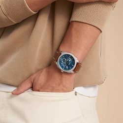 Montre chronographe homme fossil machine bleu cuir brun - chronographes - edora - 1