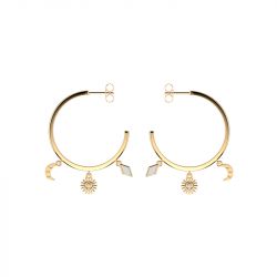 Créoles femme les cadettes luna pampilles laiton doré - creoles - edora - 0