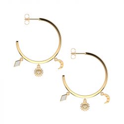 Créoles femme les cadettes luna pampilles laiton doré - creoles - edora - 1