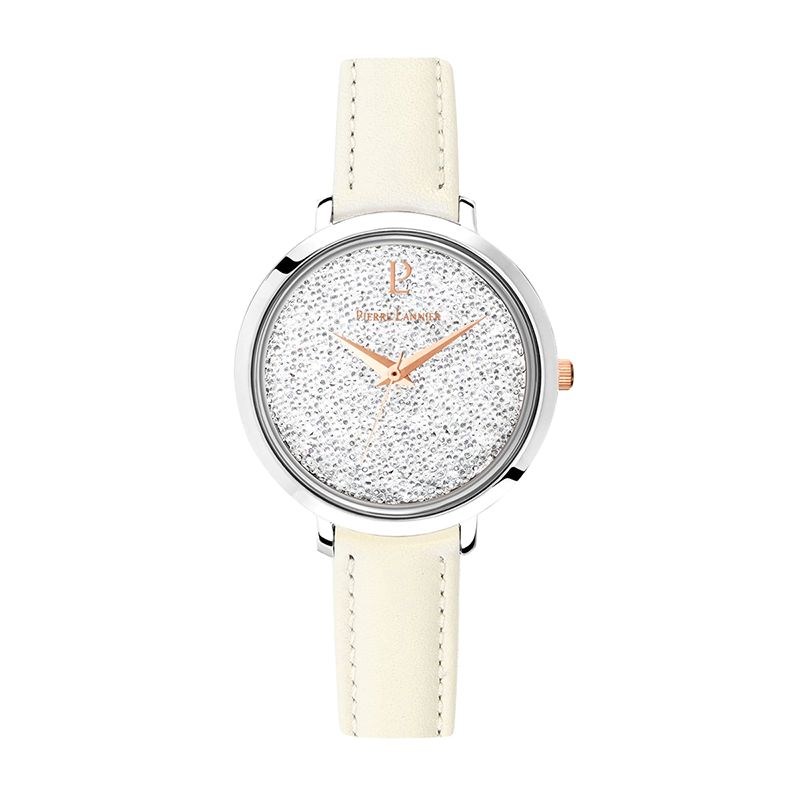 Montre femme pierre lannier petite cristal cuir blanc - analogiques - edora