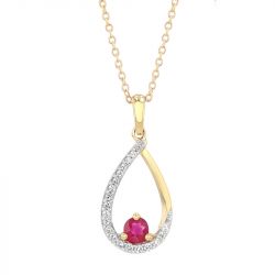 Collier femme goutte edora or 750/1000 jaune,  rubis et diamants edoa16020 - plus-de-colliers-femmes - edora - 1