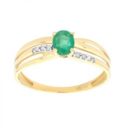 Bague femme solitaire accompagné edora or 750/1000 bicolore, Émeraude et diamants edok01920 - solitaires - edora - 0