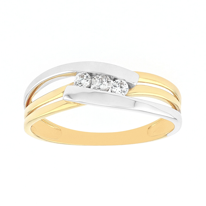 Bague femme edora or 375/1000 bicolore oxyde de zirconium - bagues-femmes - edora