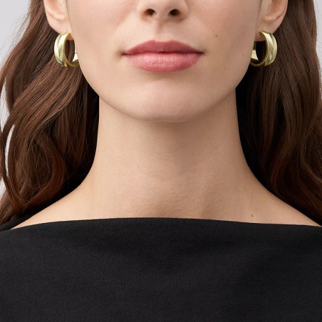 Boucles d'oreilles femme créoles fossil harlow linear texture acier doré jf04537710 – créoles