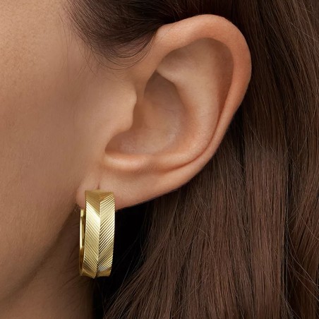 Boucles d'oreilles femme créoles fossil harlow linear texture acier doré jf04537710 – créoles