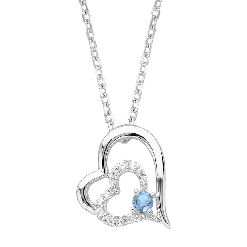 Collier femme double coeurs edora argent 925/1000 et spinelle bleue edo70700937 - fete-des-meres - edora