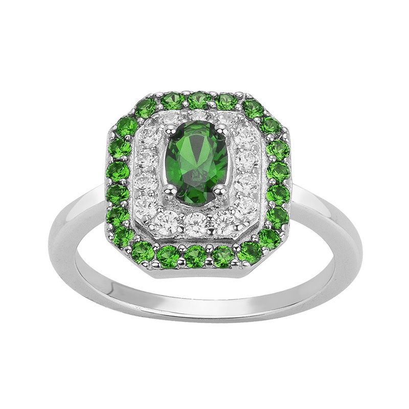 Bague femme entourage edora argent 925/1000 spinelles vertes et oxydes edo70100893 - bagues-femmes - edora