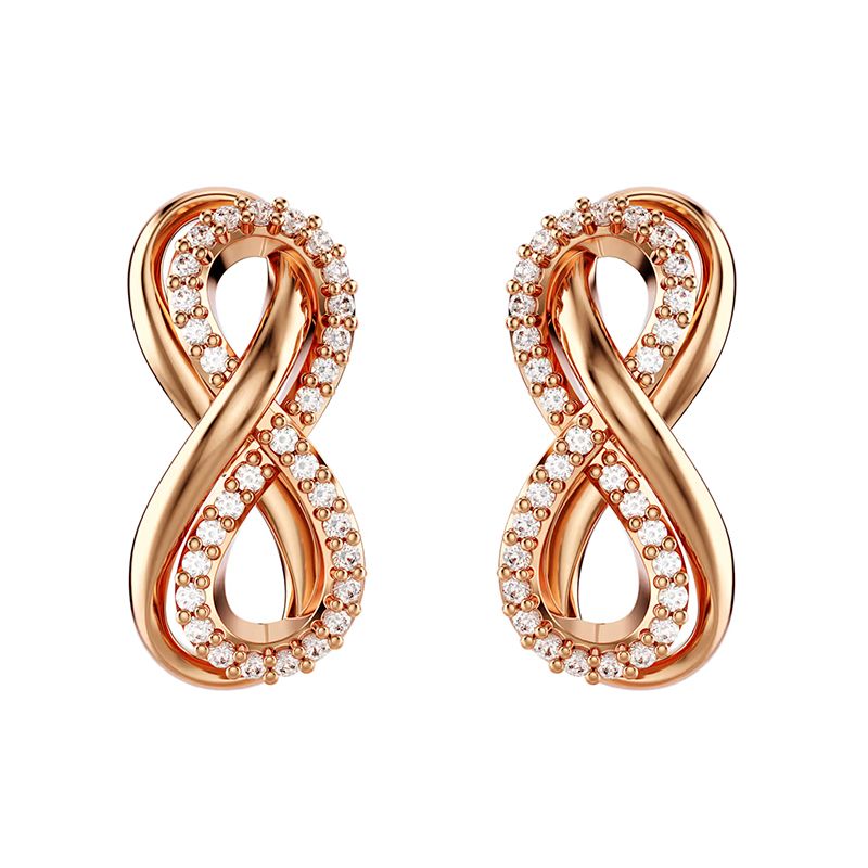 Boucles d'oreilles femme puces infini swarovski hyperbola métal doré rose et zircones 5684085 - boucles-d-oreilles-femme - edora