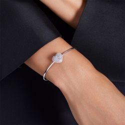Bracelet femme jonc coeur swarovski idyllia métal argenté et cristaux 5684385 - joncs - edora - 1