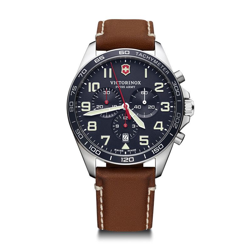 Montre homme chronographe victorinox fieldforce cuir marron 241854 - montres-homme - edora
