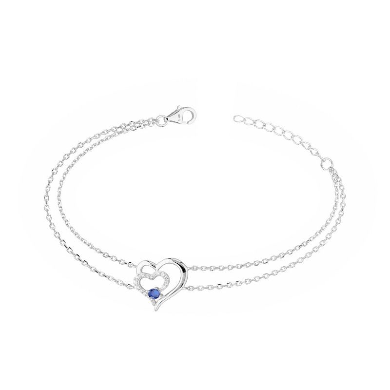 Bracelet femme double coeurs edora argent 925/1000 et spinelle bleue edo70300177 - bracelets-femme - edora