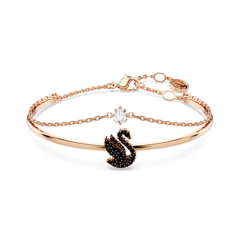 Bracelet femme jonc swan swarovski métal doré rose et cristaux 5678048 - bracelets-femme - edora