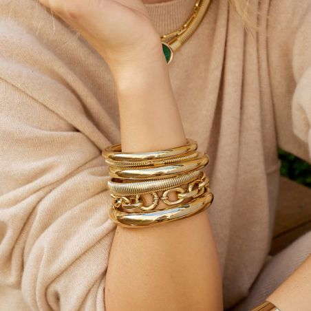 Bracelet or & argent, bracelet plaqué or, bracelet cuir & tissu - joncs - edora - 2