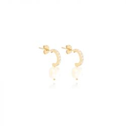 Boucles d'oreilles femme créoles zag bijoux acier doré et nacre sec15220-01sel - boucles-d-oreilles-femme - edora - 0