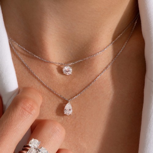 Collier Femme EÏKO OR 750/1000 Blanc et Diamant de Synthèse LCN38546DW